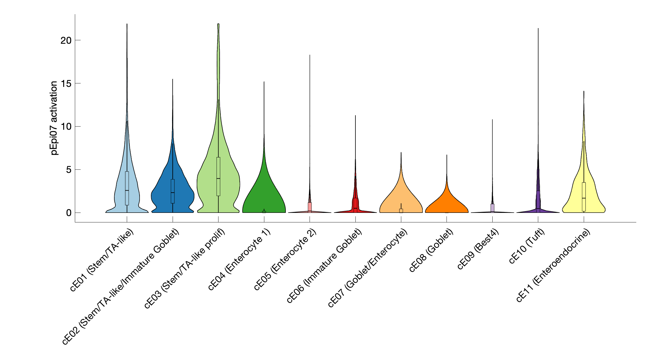 Gene program activation of pEpi07 by different cell subtypes