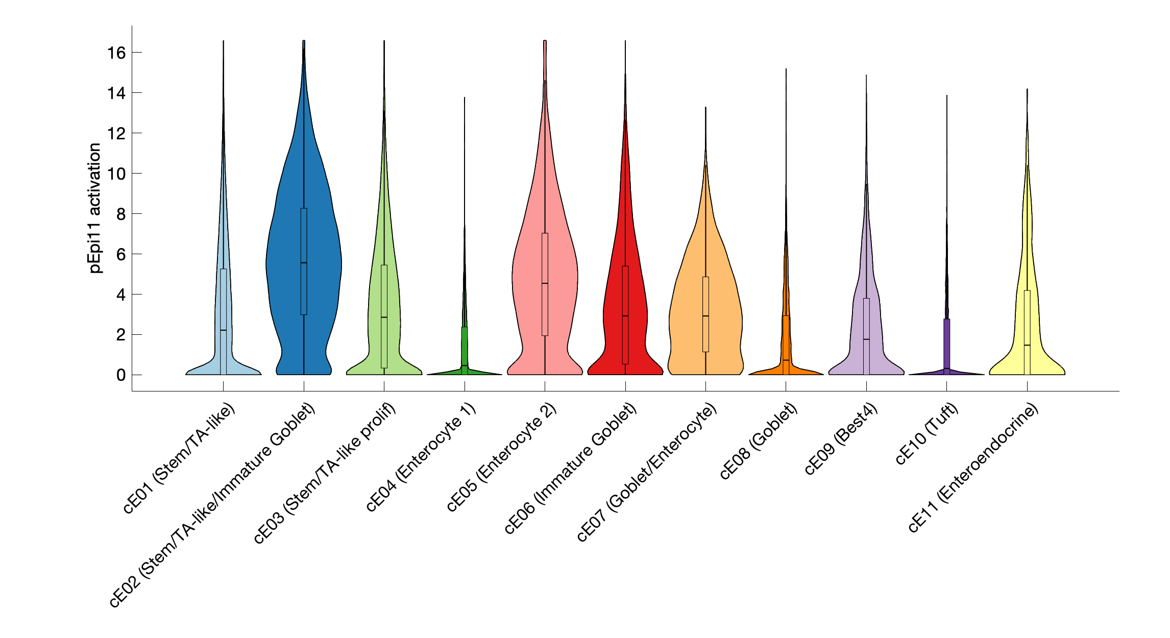 Gene program activation of pEpi11 by different cell subtypes