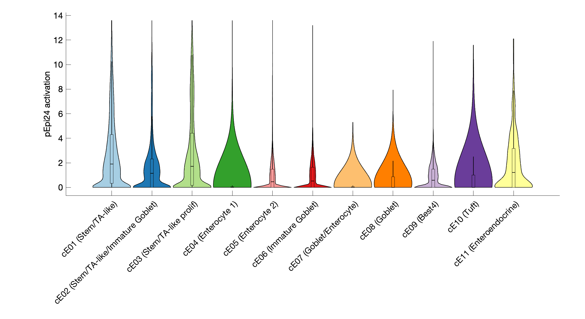 Gene program activation of pEpi24 by different cell subtypes