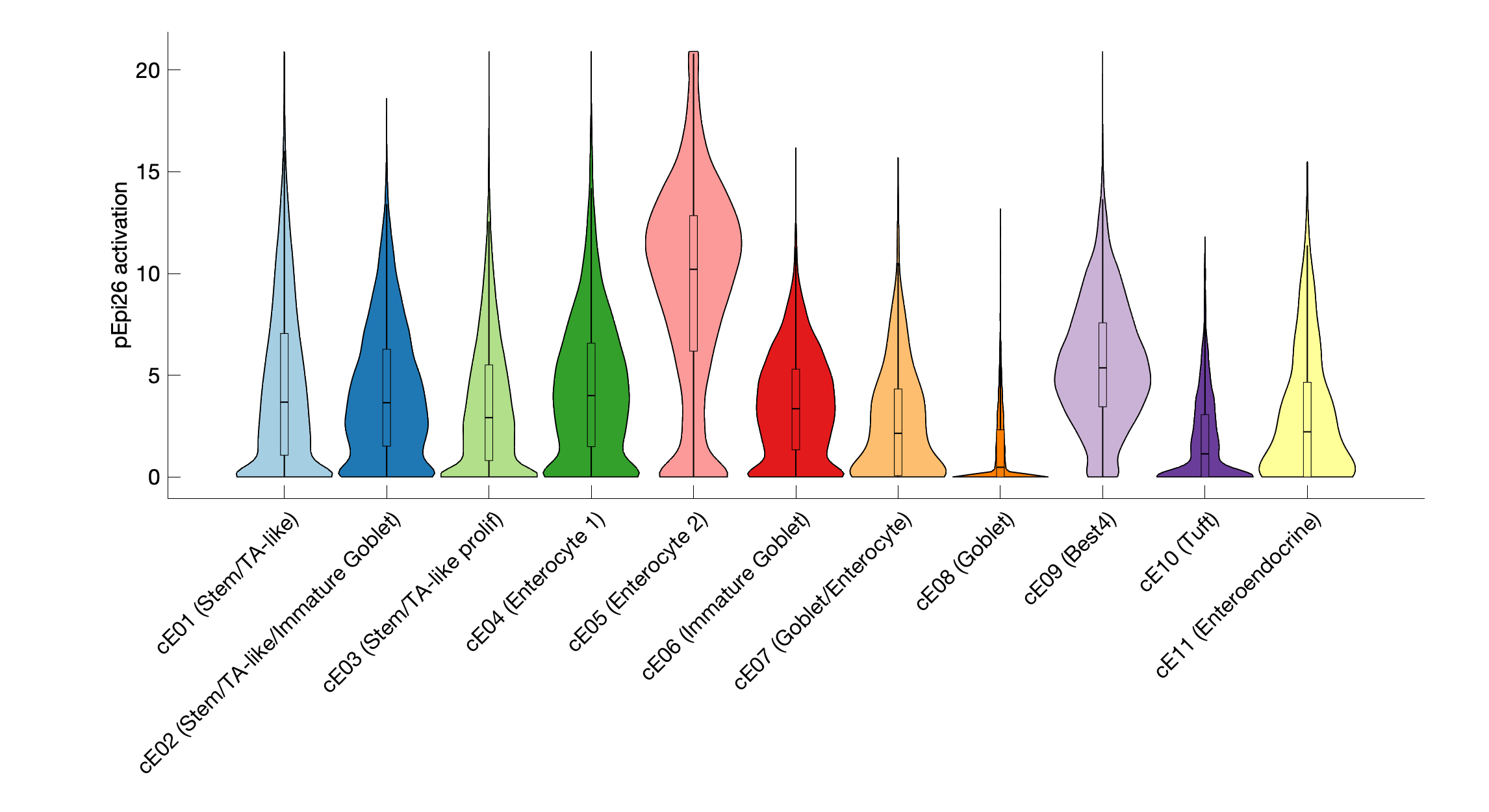 Gene program activation of pEpi26 by different cell subtypes