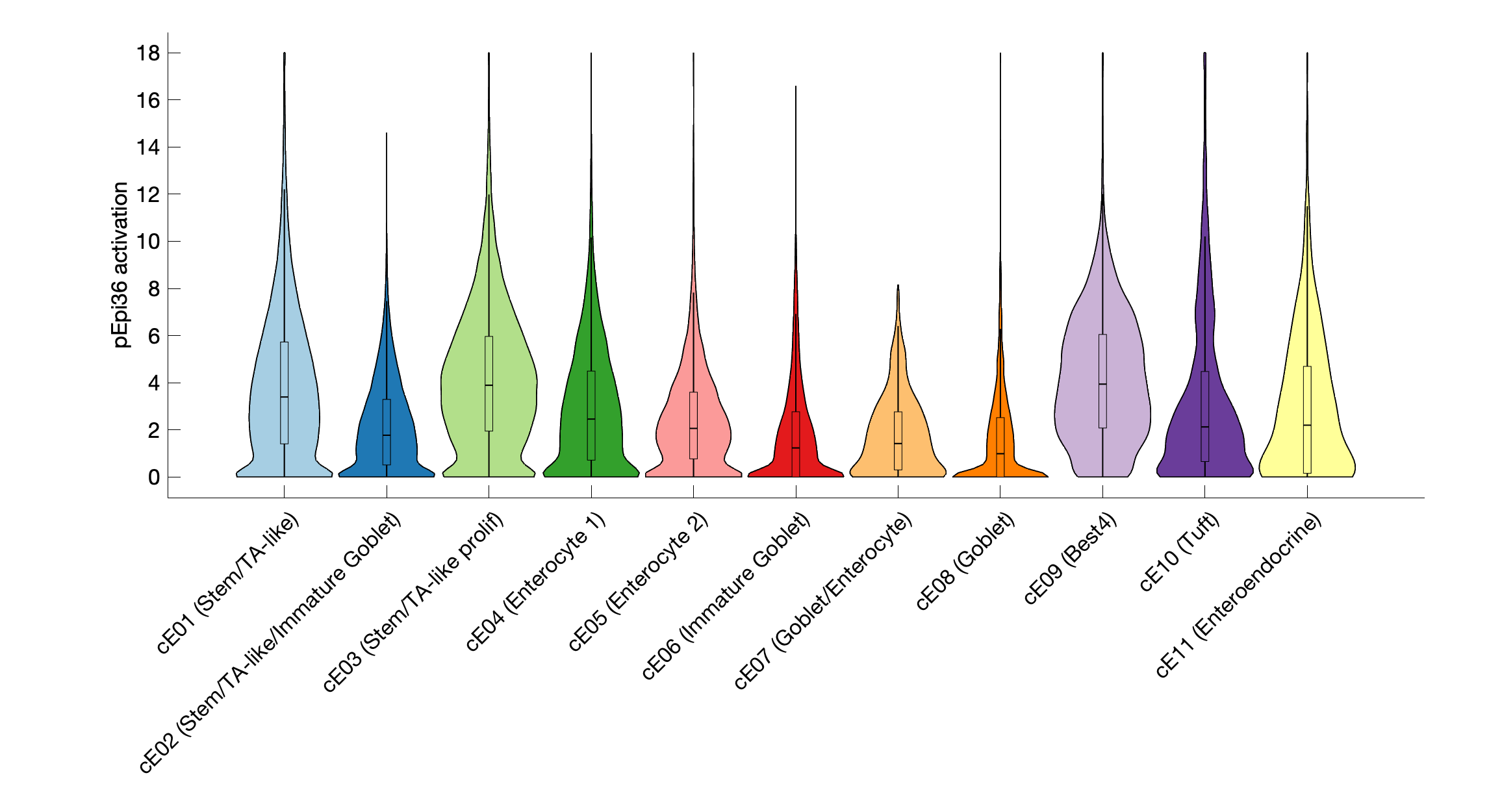 Gene program activation of pEpi36 by different cell subtypes