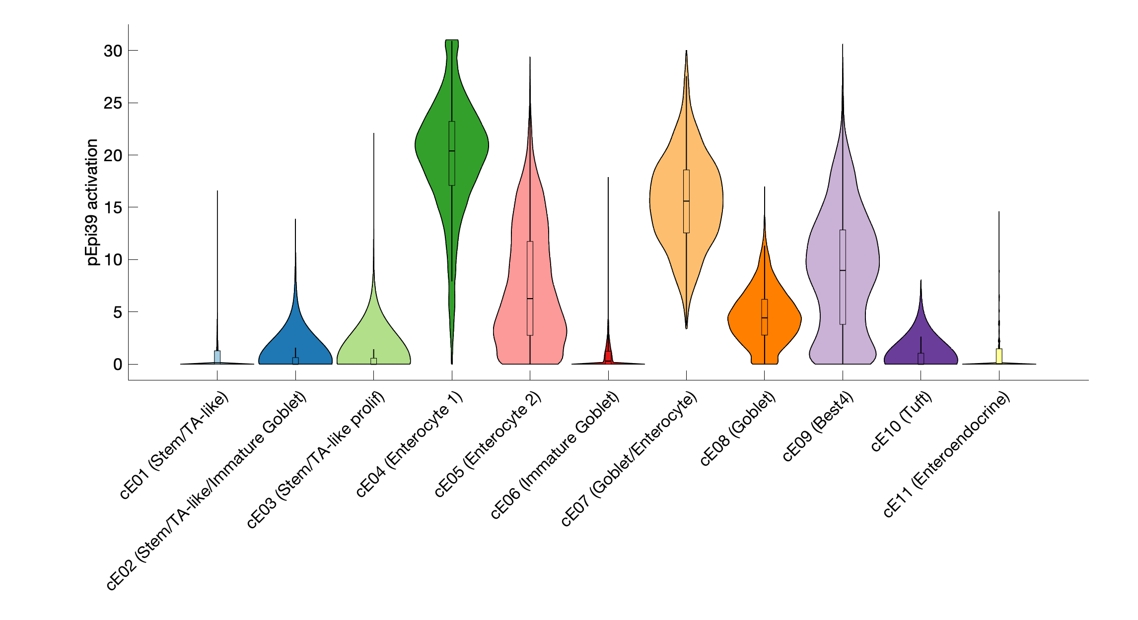 Gene program activation of pEpi39 by different cell subtypes