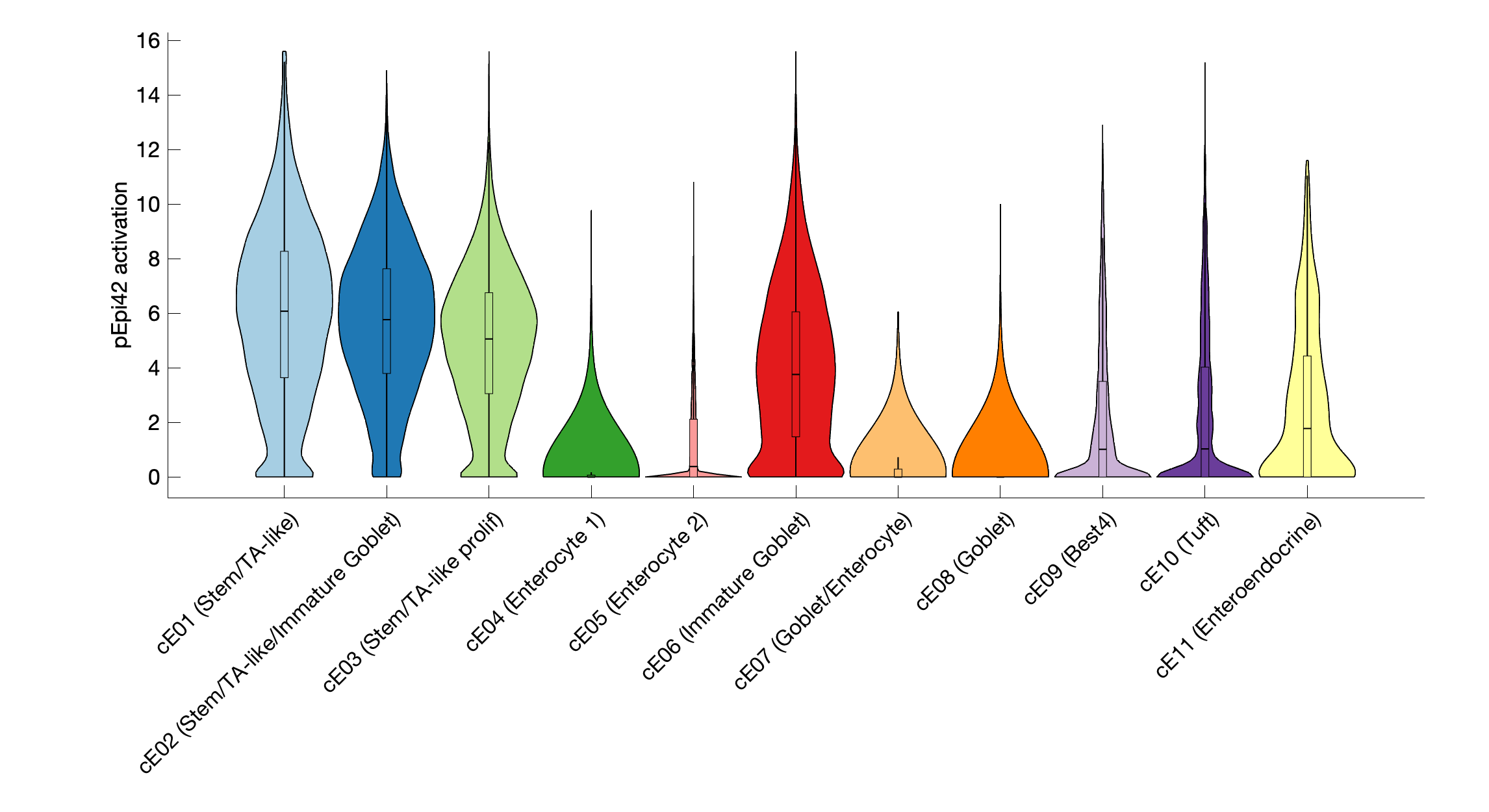 Gene program activation of pEpi42 by different cell subtypes