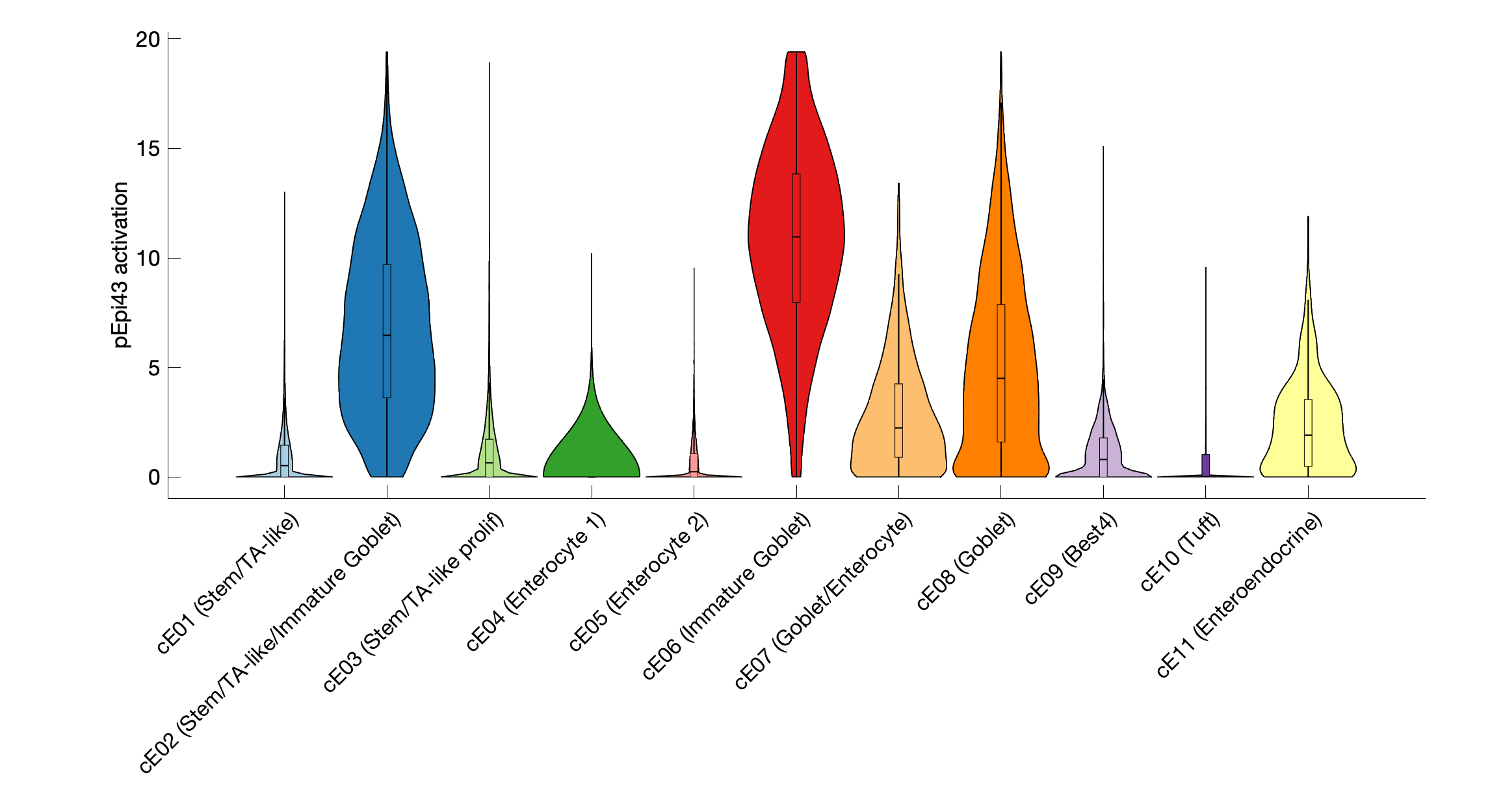 Gene program activation of pEpi43 by different cell subtypes