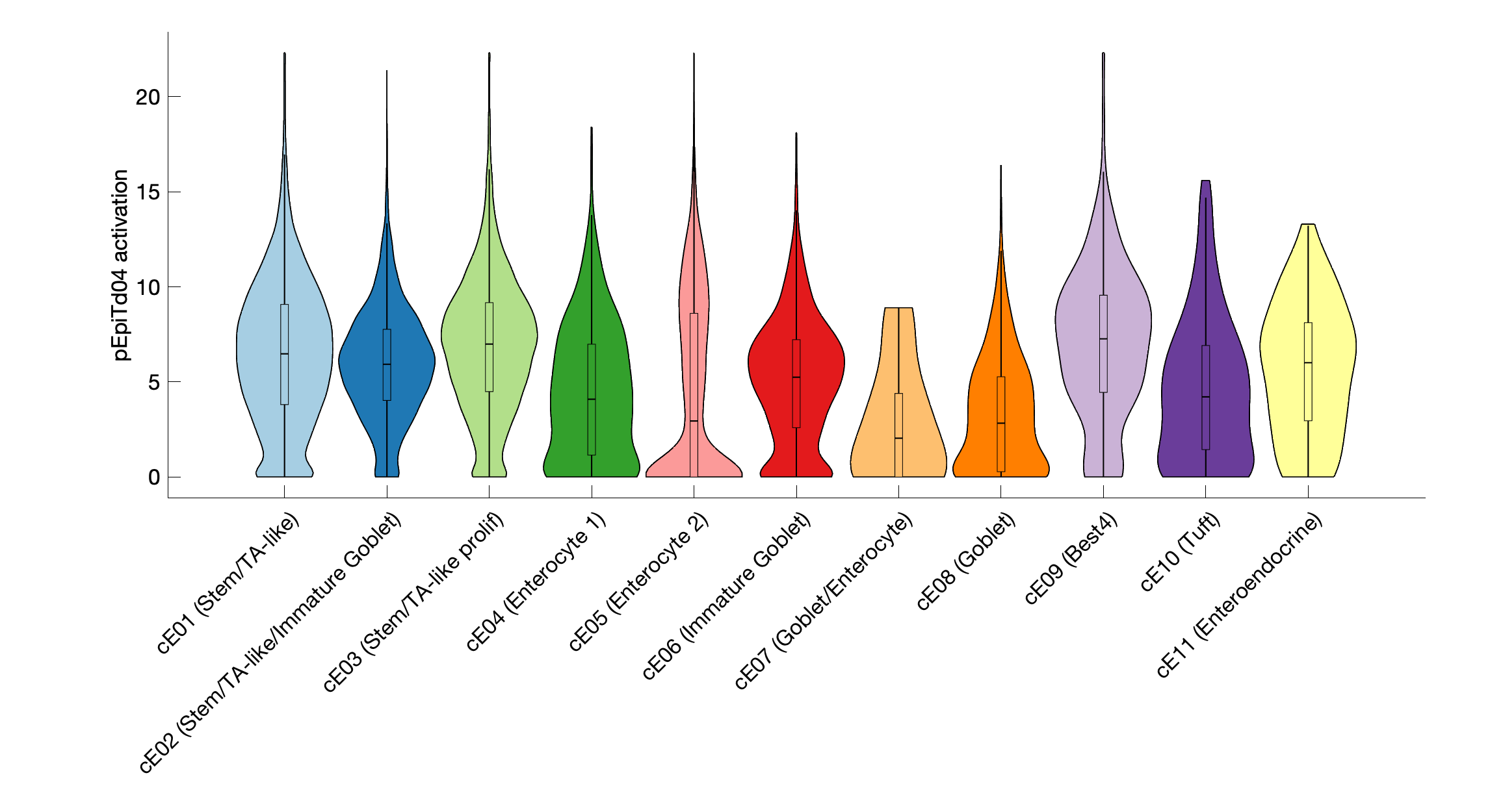 Gene program activation of pEpiTd04 by different cell subtypes