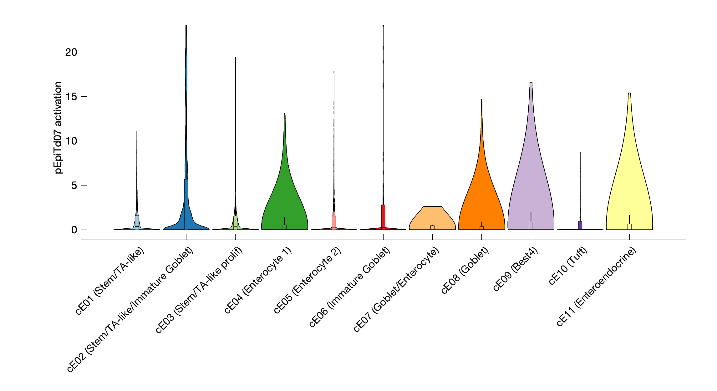 Gene program activation of pEpiTd07 by different cell subtypes