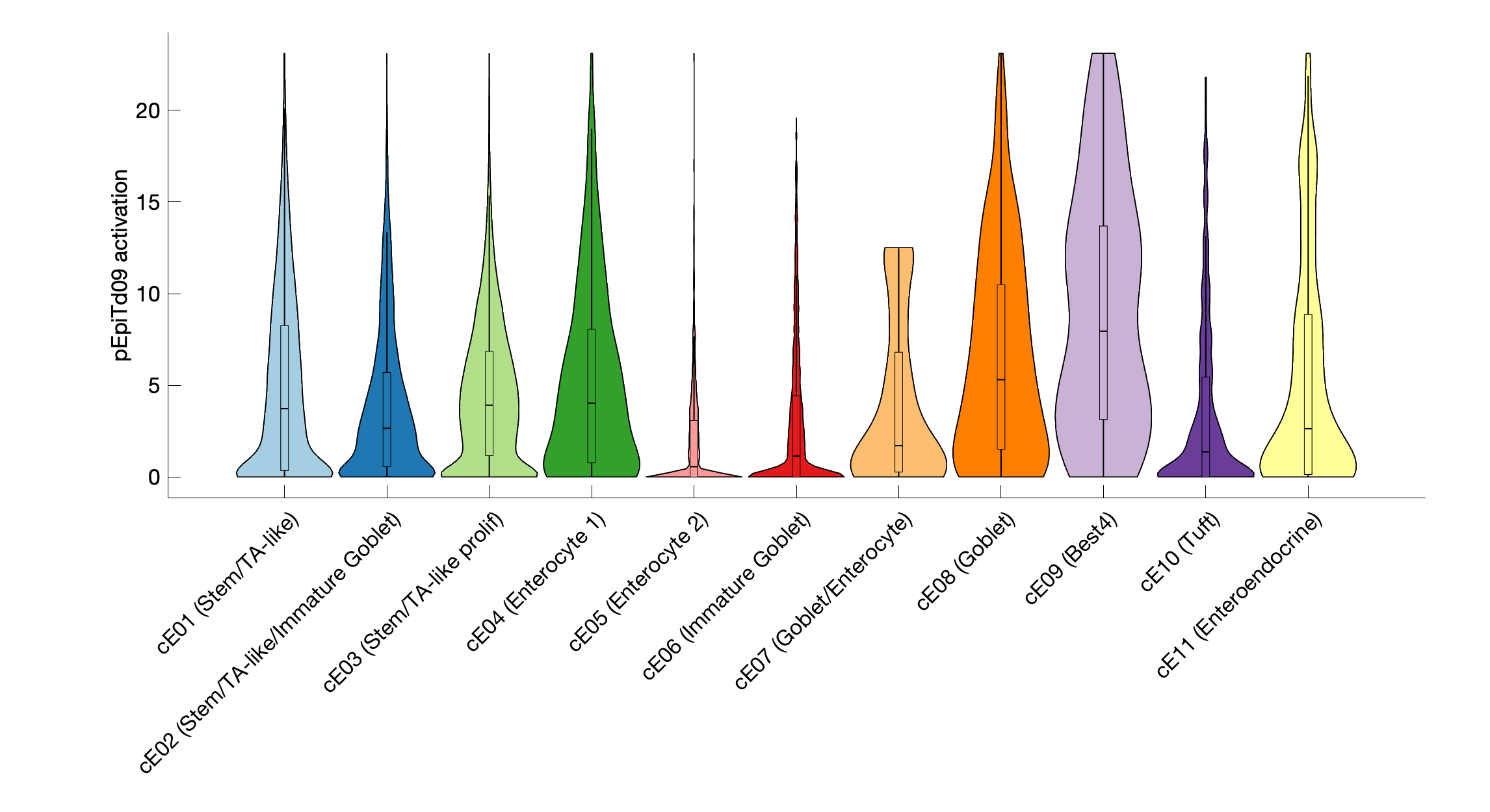 Gene program activation of pEpiTd09 by different cell subtypes