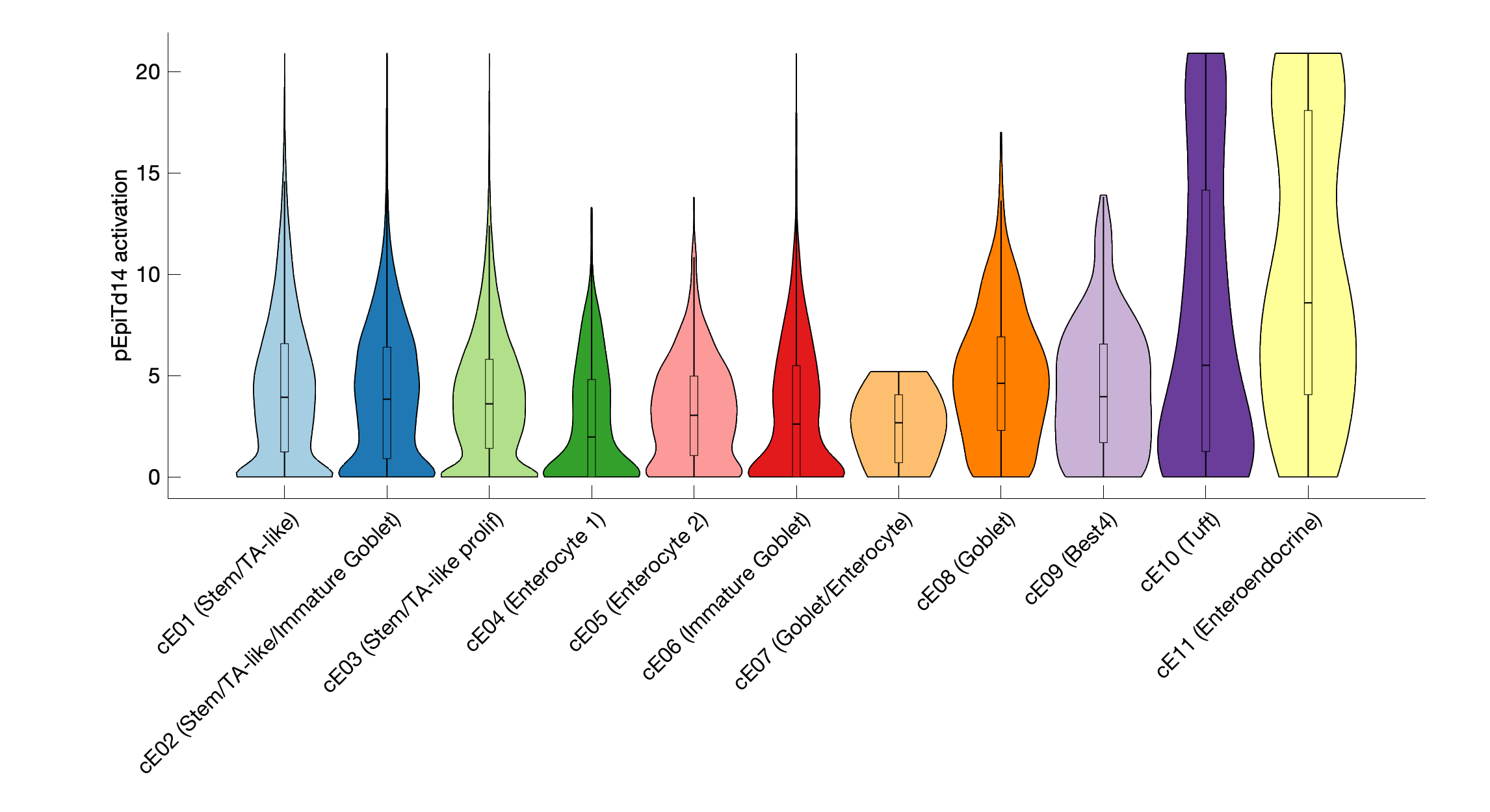 Gene program activation of pEpiTd14 by different cell subtypes