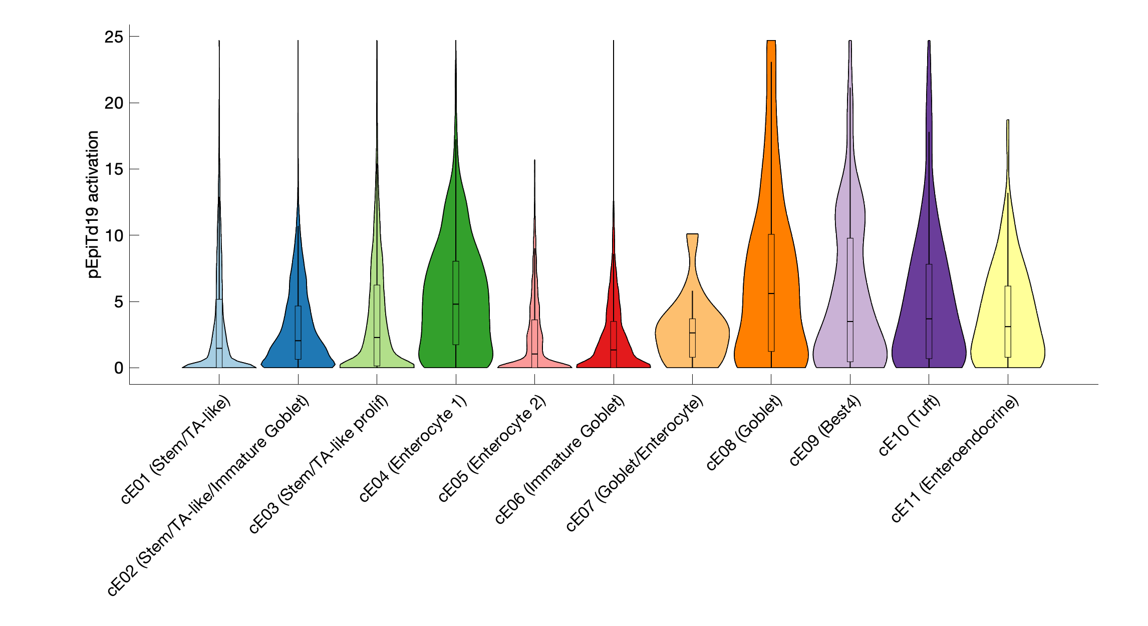 Gene program activation of pEpiTd19 by different cell subtypes