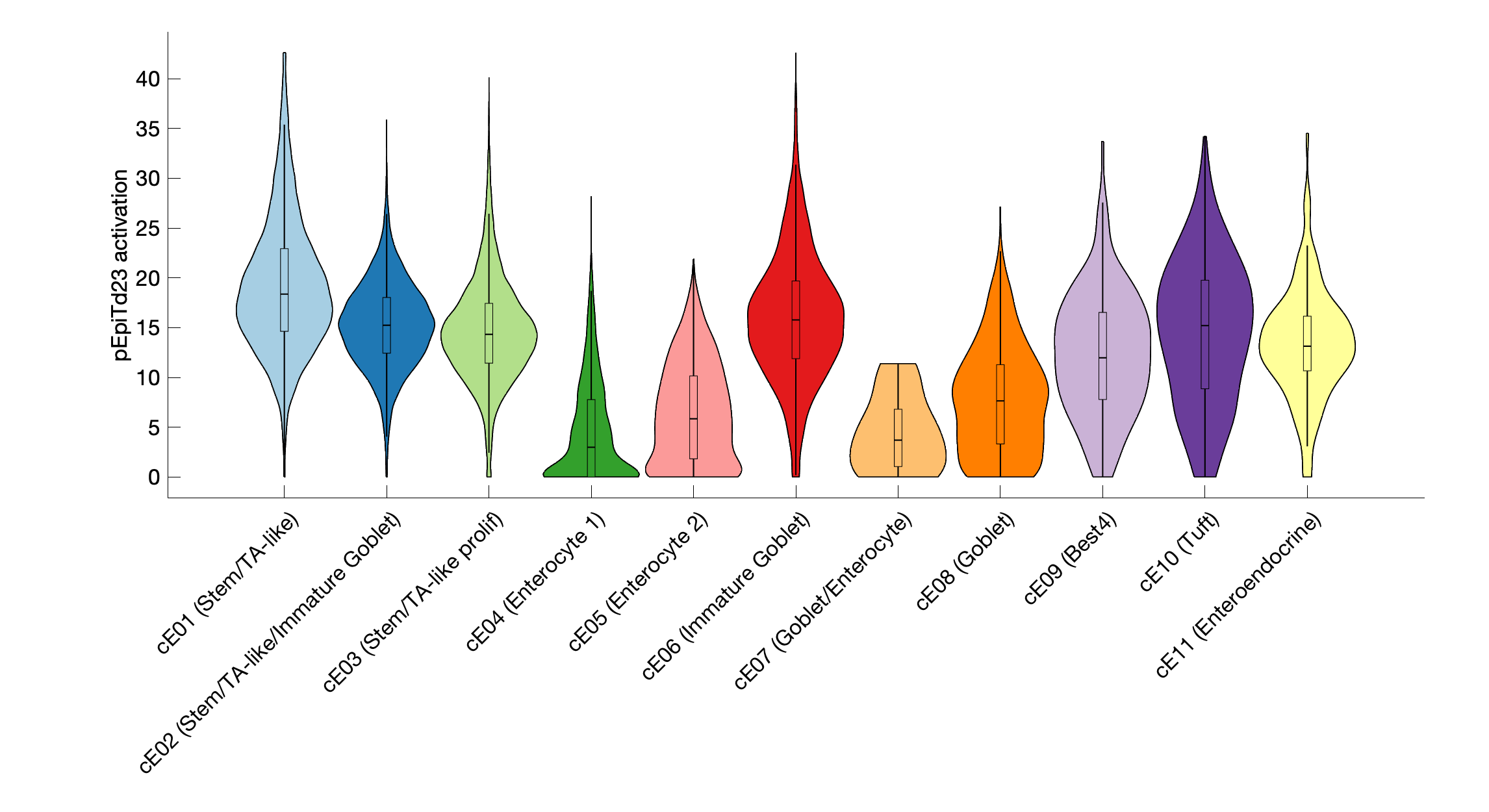 Gene program activation of pEpiTd23 by different cell subtypes