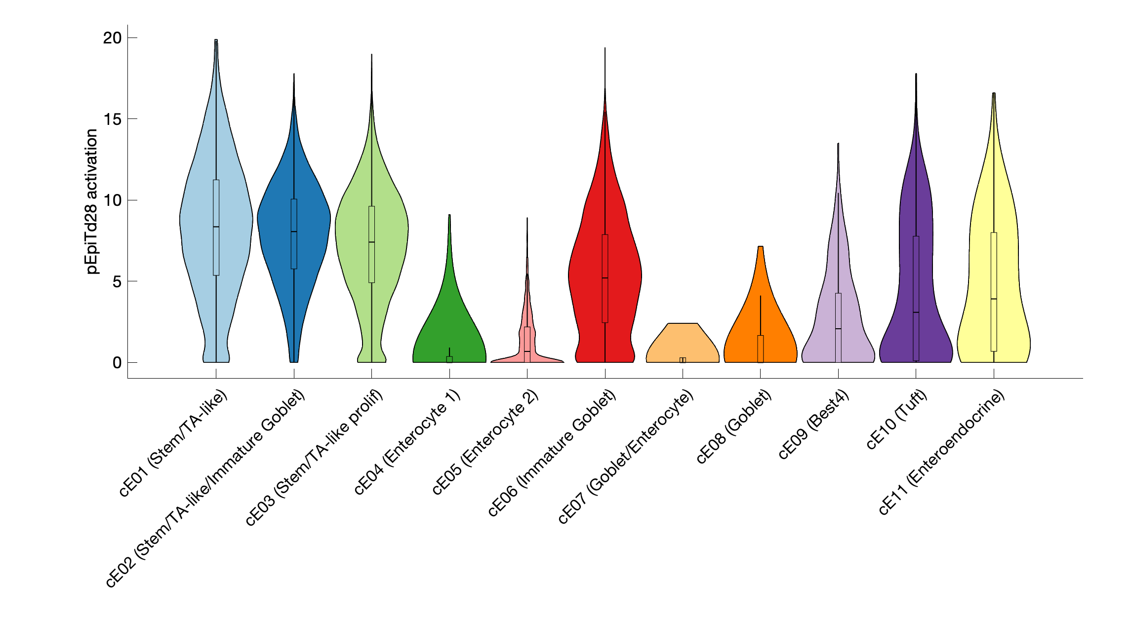 Gene program activation of pEpiTd28 by different cell subtypes