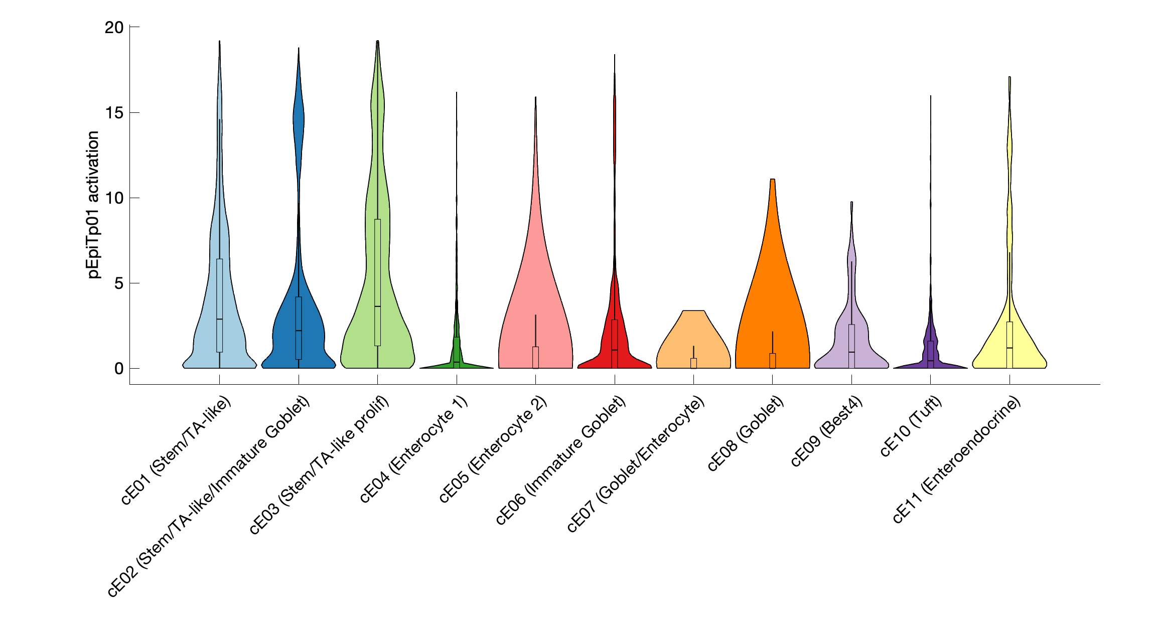 Gene program activation of pEpiTp01 by different cell subtypes