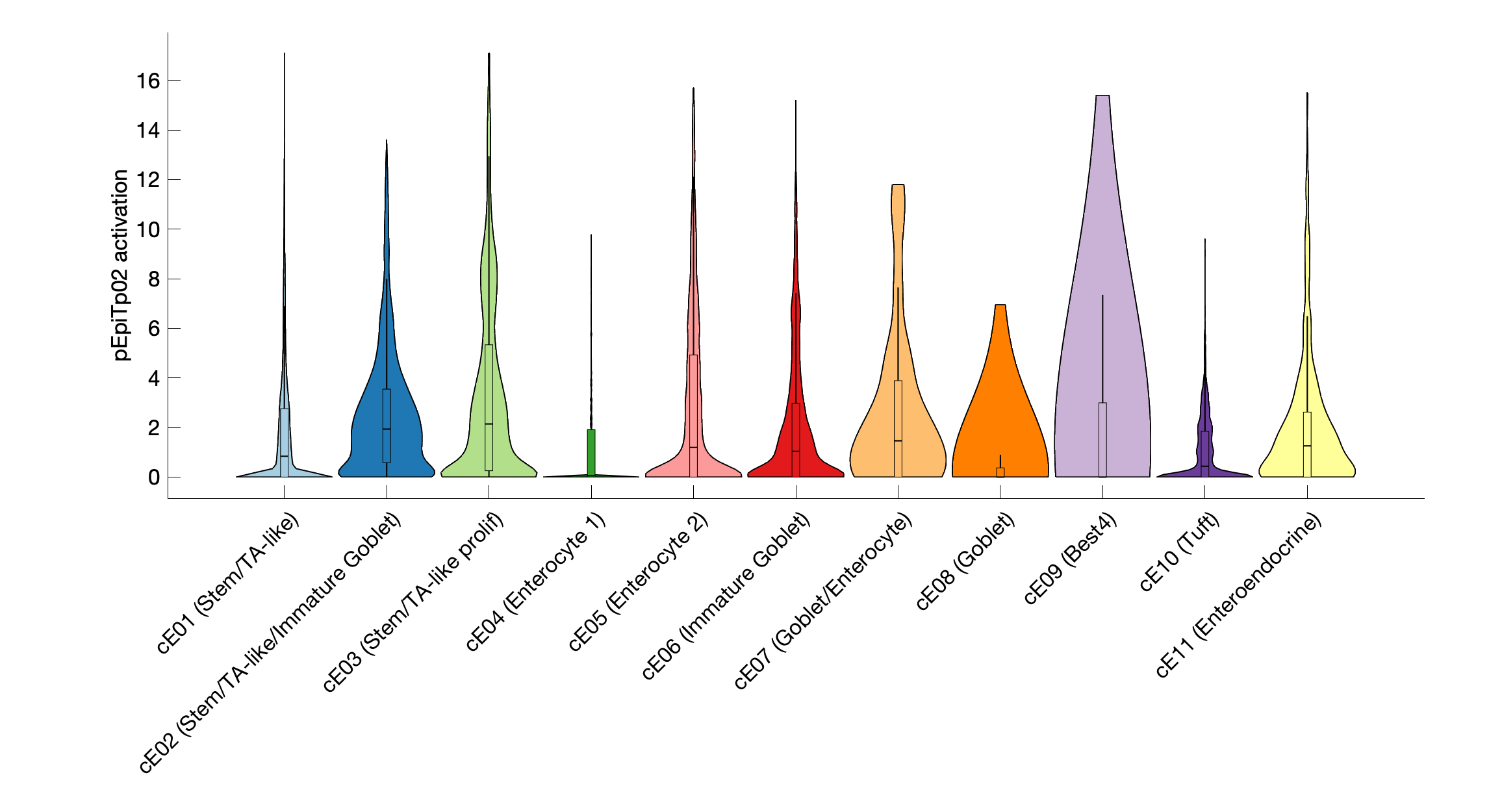 Gene program activation of pEpiTp02 by different cell subtypes