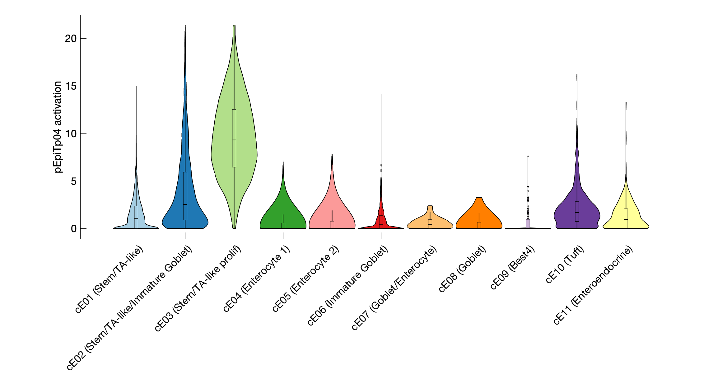 Gene program activation of pEpiTp04 by different cell subtypes