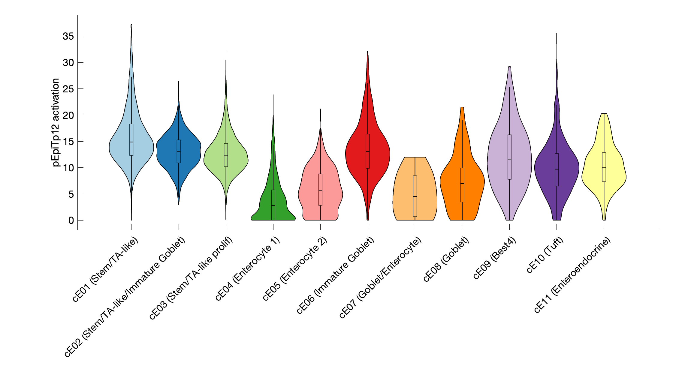 Gene program activation of pEpiTp12 by different cell subtypes