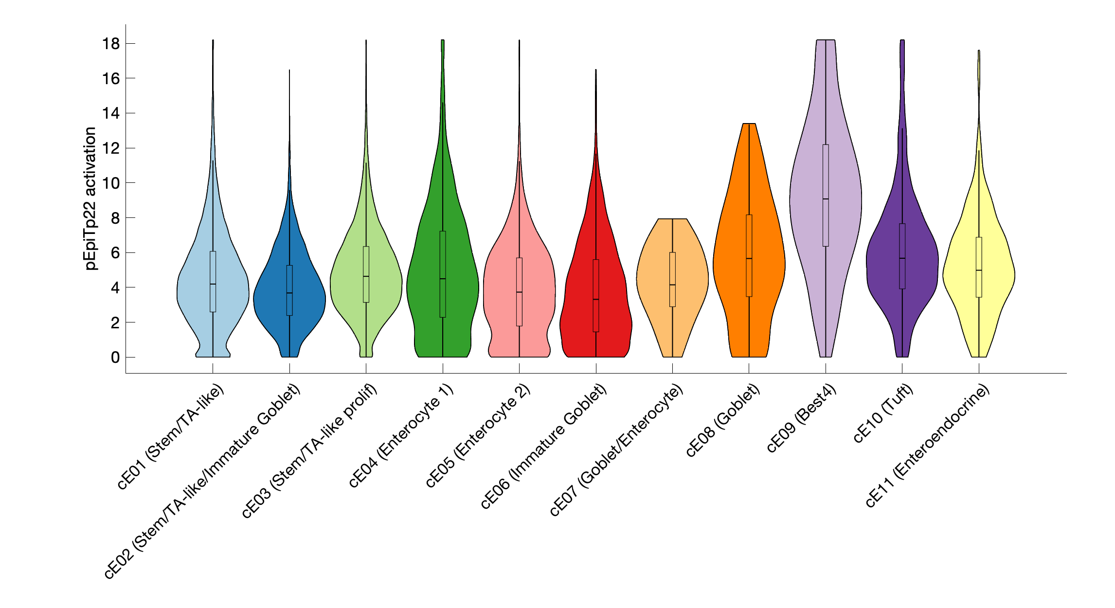 Gene program activation of pEpiTp22 by different cell subtypes