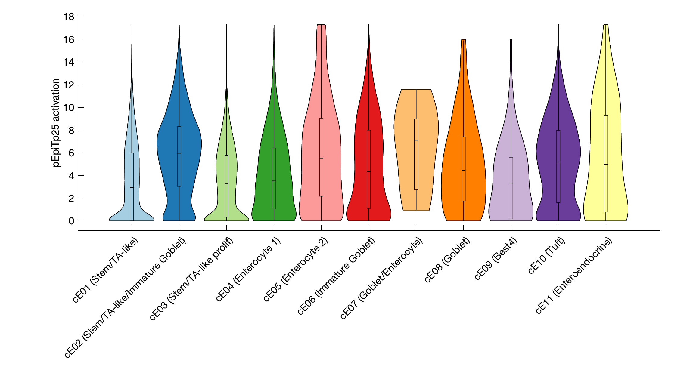 Gene program activation of pEpiTp25 by different cell subtypes