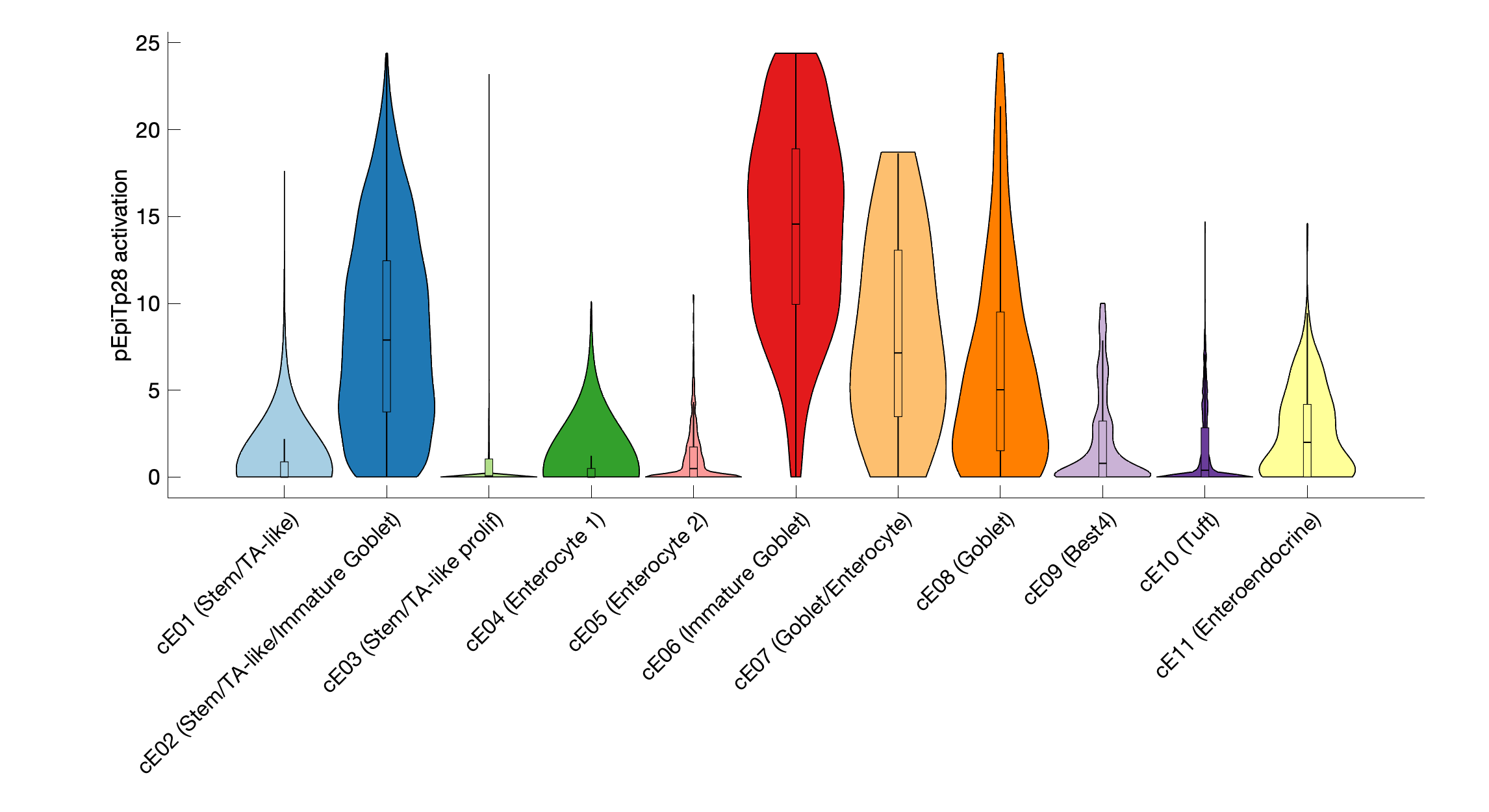 Gene program activation of pEpiTp28 by different cell subtypes