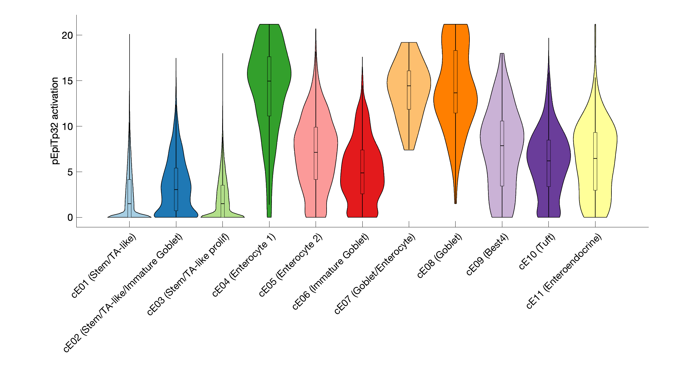 Gene program activation of pEpiTp32 by different cell subtypes