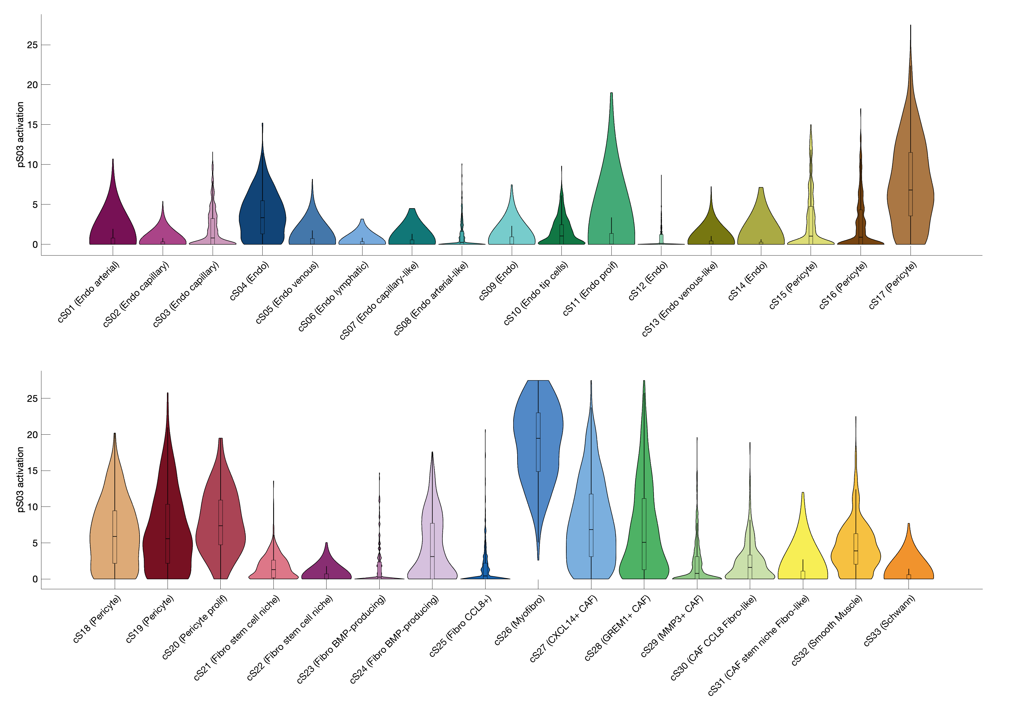 Gene program activation of pS03 by different cell subtypes