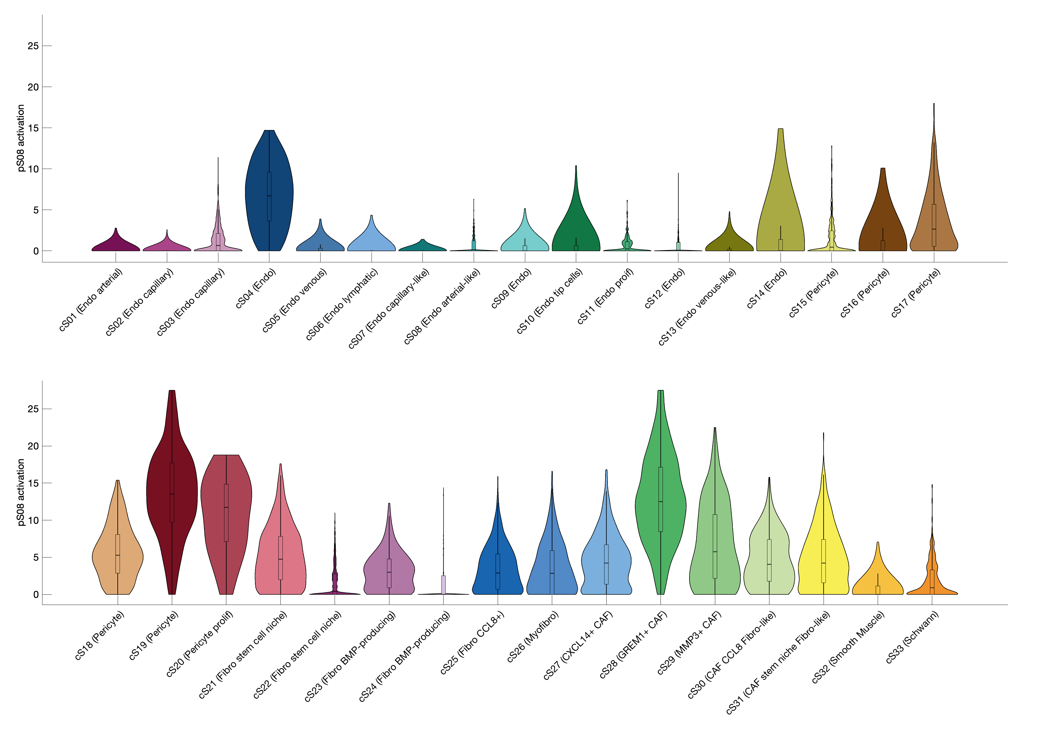 Gene program activation of pS08 by different cell subtypes