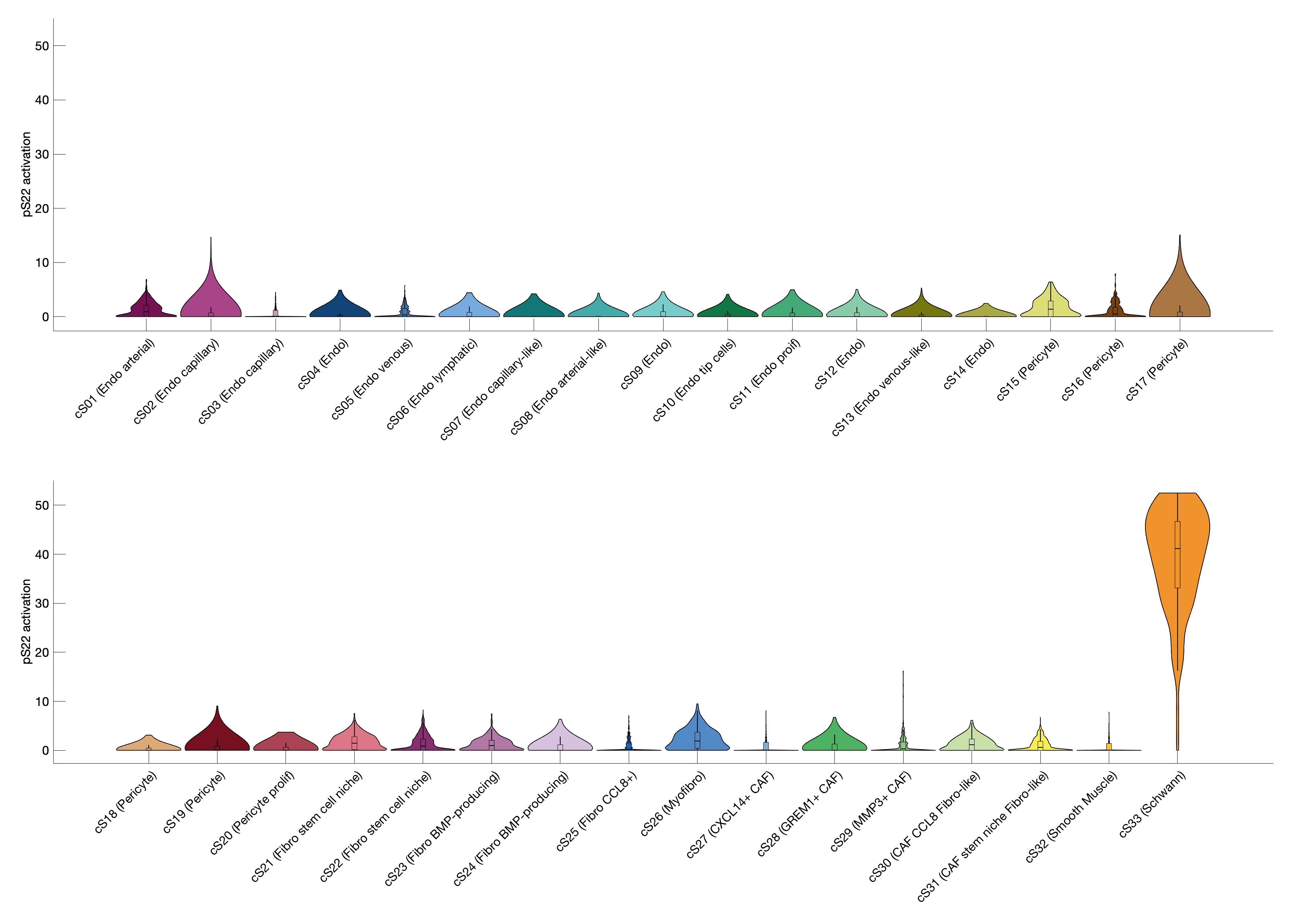 Gene program activation of pS22 by different cell subtypes